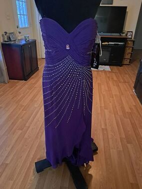 New Sz 12 Xcite Passion Purple Rhinestone Evening Formal Gown Dress Prom Wedding